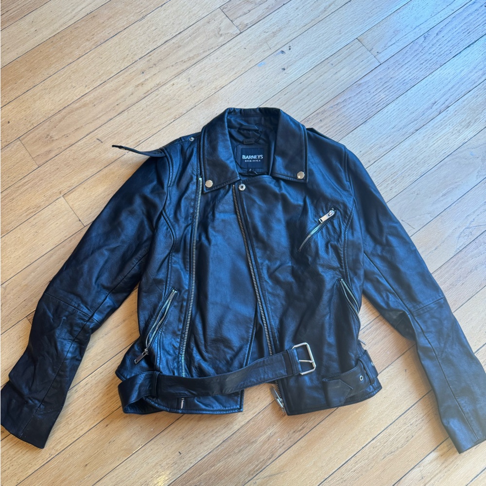 BARNEYS Originals -  Black Leather Jacket (Size 8) - Picture 2 of 5
